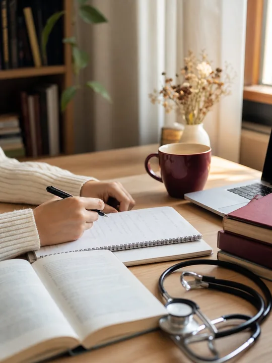 Study environment accompanying a student testimonial
